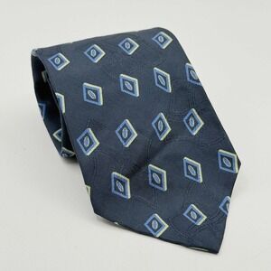 Polo Ralph Lauren Silk Necktie‎ Handmade 4"x58" Navy Blue Geometric Diamond